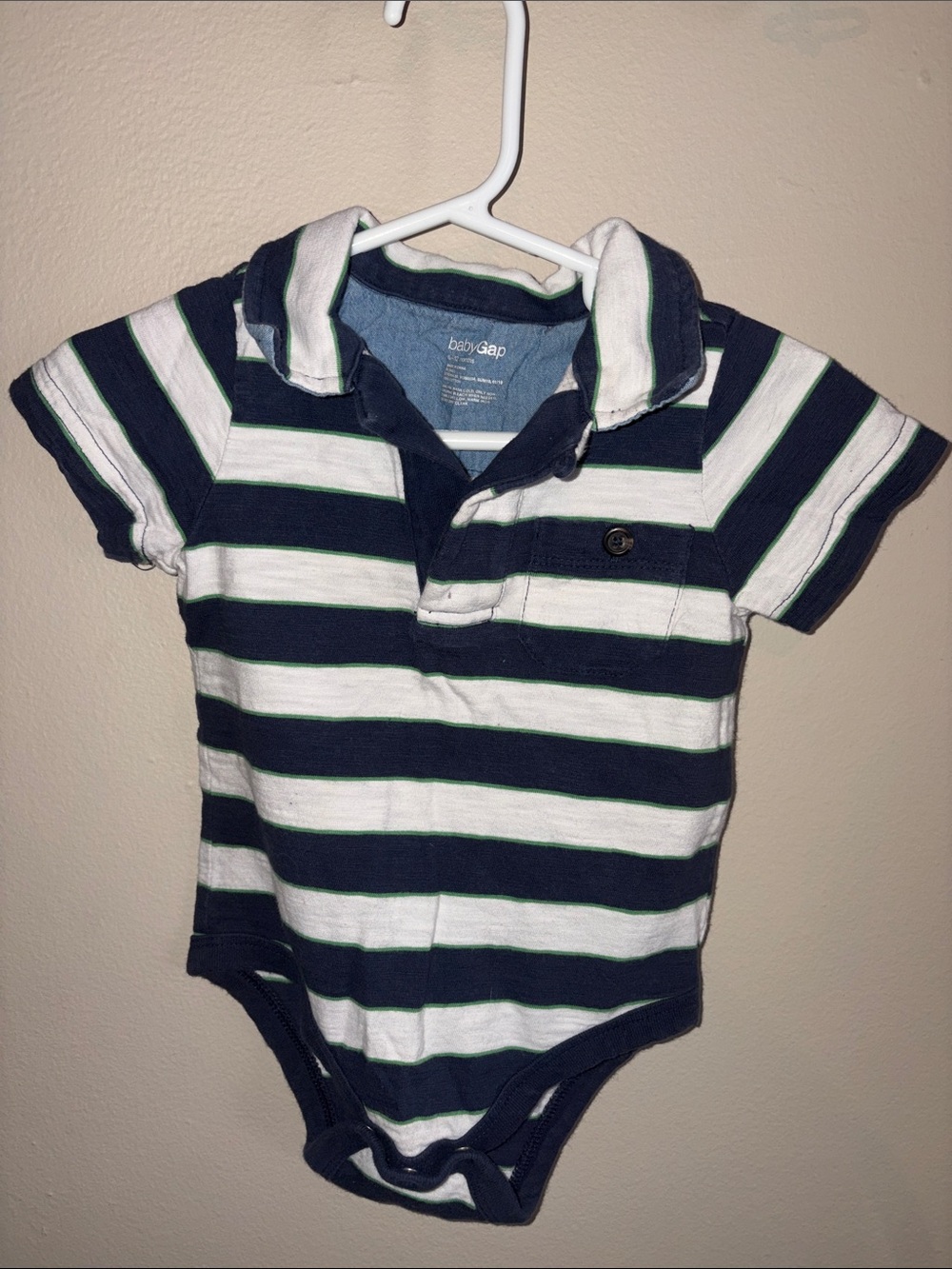 GAP Navy and White Striped Polo One-Piece Bodysuit